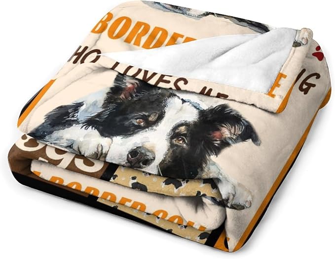 Border Collie Dog Print Blanket Best Dog Pet Animal Throw Blankets for Couch Sofa Stuff Decor Gifts Lightweight Soft Cozy Fleece Plush Warm Flannel Bedding for Lover Man Woman Teen Adults 60"x80"