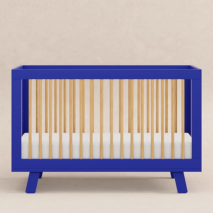 Babyletto Hudson 3-in-1 Baby Crib Convertible to Toddler Bed & Daybed - GREENGUARD Gold Certified - 4 Adjustable Heights - Made of 100% Solid Wood - Includes Toddler Conversion Kit - Cobalt & Honey