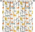 Wild Animals Curtains, Cute Cartoon Animals Zoo with Lion Zebra Crocodile Cat and Giraffe Tropical Jungle Plant Print Window Treatments for Kids Boys Girls Bedroom Living Room 84x84in