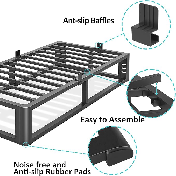 Metal Heavy Duty 12 inch Twin Bed Frame with Rounded Corner and Headboard Hole Mattress Retainers 3500 LBS No Box Spring Needed Platform Noise Free Easy Assembly