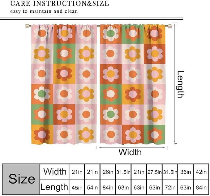70s Flowers Curtains,Vintage Cute Colorful Abstract Floral for Girls Kids Bedroom Bathroom Curtains Window,Trendy Groovy Funky Novelty Home Window Treatments Drapes 84"" W X 84"" L, Style-5