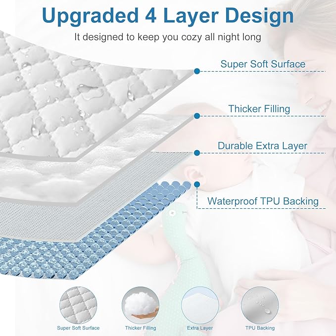 2Pack Waterproof Crib Sheets for Boy, Girl - Cotton 24X38 Fitted Crib Sheets Crib Mattress Protector Sheets,Soft Toddler Bed Sheets,Washable Infant Fitted Baby Bed Sheets (White, 24 * 38inch)