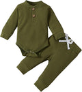Newborn Baby Boy Girl Clothes Ribbed Knitted Cotton Long Sleeve Romper Long Pants Solid Color Fall Winter Outfits