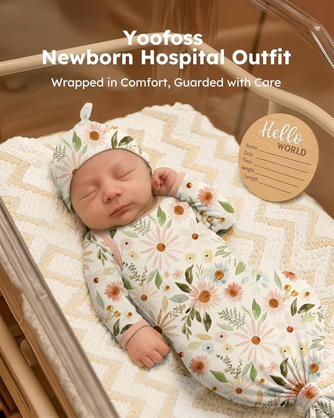 Yoofoss Baby Knotted Gowns 0-3 Months, Newborn Sleepers Hospital Coming Home Outfit for Photograph, Soft Breathable Comfort