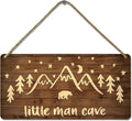 Little Man Cave Sign Woodland Nursery Wall Decor for Baby Boys Rustic Bear Forest Animal Wood Signs, Nursery Room Decor for Boys Bedroom Farmhouse Sign Wooden Wall Art 12x6 Inch