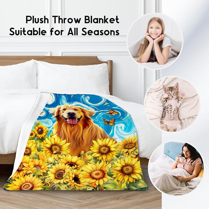 Golden Retriever Blankets for Boys/Girls/Women/Men - Dog Blanket for Dog Lovers - Soft Cozy Lightweight Sunflower Throws Gifts - 50"x60"