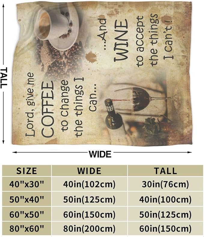 Vintage Coffee Blanket for Girls Boys Drink Wine Throw Blankets Soft Cozy Warm Fuzzy Fleece Lord Bedding Flannel Throws Stuff Gifts for Coffee Lovers Kids Men Women Bedroom Decor 80"x60"