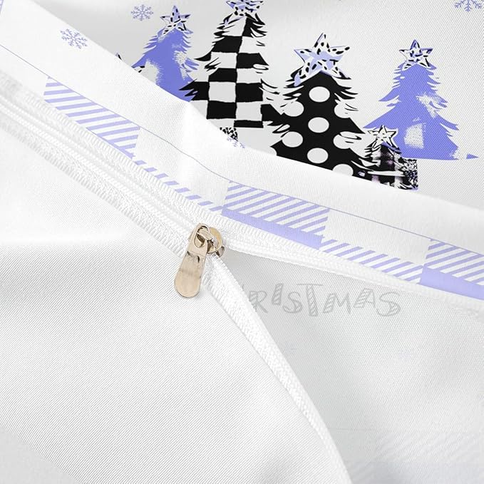 Manfei Xmas Trees Duvet Cover Set Twin Size, Blue Plaid Grid Snowflake Bedding Set for Kids Girls Boys Room Decor, Christmas Theme Comforter Cover New Year Quilt Cover with 1 Pillowcase, No Comforter