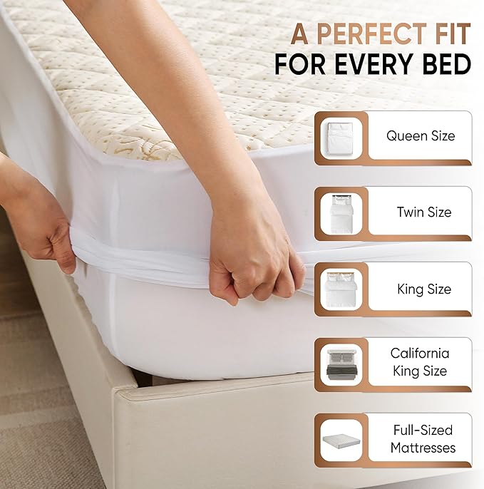 Luxury Quilted Organic Cotton Mattress Protector King - 380 GSM Waterproof & Breathable Pad - Deep Pocket Fitted Cover - Soft & Silent Protection