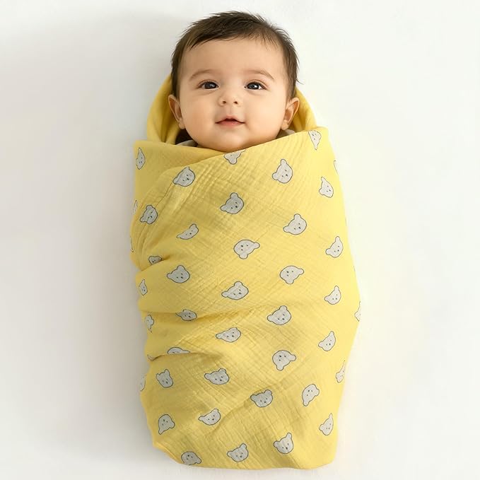 NTBAY 2 Layer Muslin Cotton Baby Swaddle Blanket, 30x40 Soft and Breathable Receiving for Newborns and Infants, Perfect for Crib, Stroller, Travel, Lightweight Nursery Blanket, Honey Bear