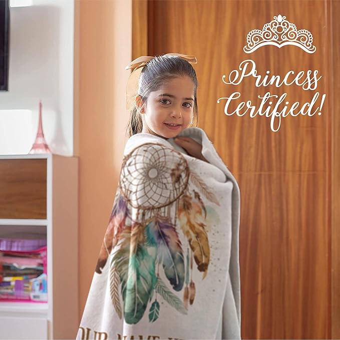 Personalized Dream Catcher Blanket with Colorful Boho Feather Graphic, Cute Custom Name Throw for Kids or Adults, Soft and Plush, Birthday Gift for Women or Men, Big Colorful (Fleece 50x60)