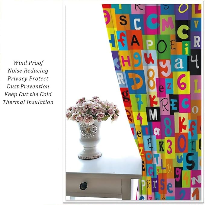 ABC Alphabet Curtains Colorful Art Patchwork Alphabet Graffiti Cartoon Print Curtain with Rod Pocket for Bedroom Living Room Home Decor Drapes Window Treatments 2 Panels Set 55" W X 63" L