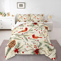 Feelyou Cardinal Bird Kids Comforter Set Full Size Pine Branch Bedding Set Red Berry Duvet Quilt for Kids Boys Girls Bedroom Pine Cone Decor Winter Christmas Pattern Microfiber Ultra Soft Breathable
