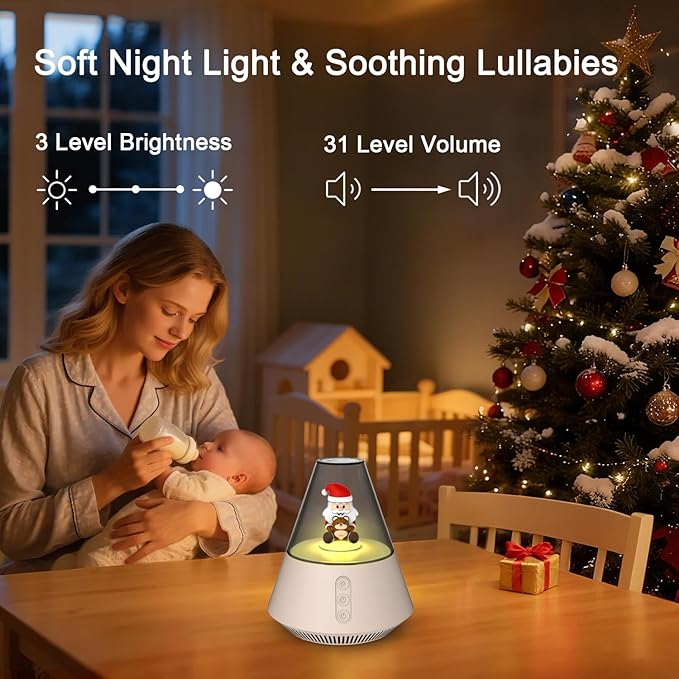 Kipcush White Noise Machine with Santa & Bear Christmas Decor, Warm & Cool Night Light, Auto MemoryTimer, 30 Soothing Sounds for Bedroom, Living Room