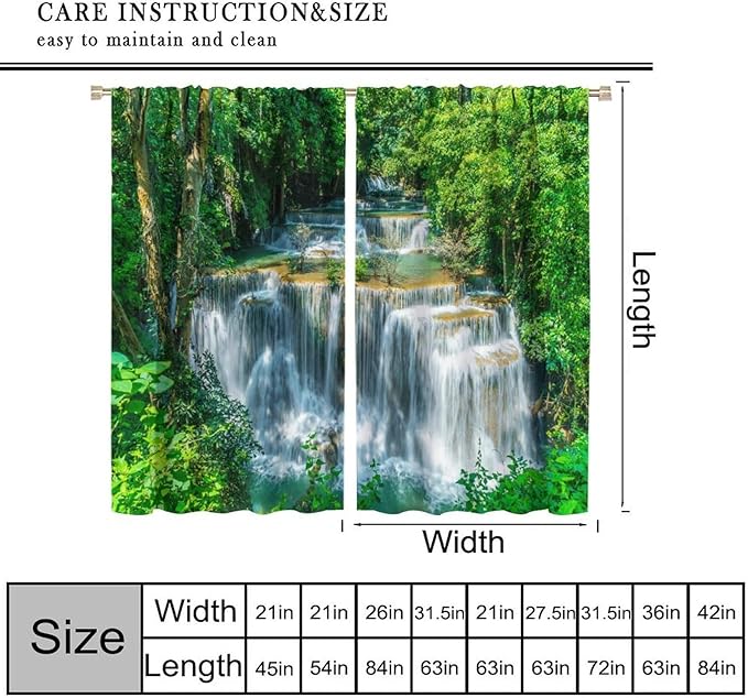 Scenic Nature Blackout Curtains, Natural Falls Landscape Forest Tree Waterfall Scenery Window Drapes, for Bedroom Living Room 72" W X 63" L