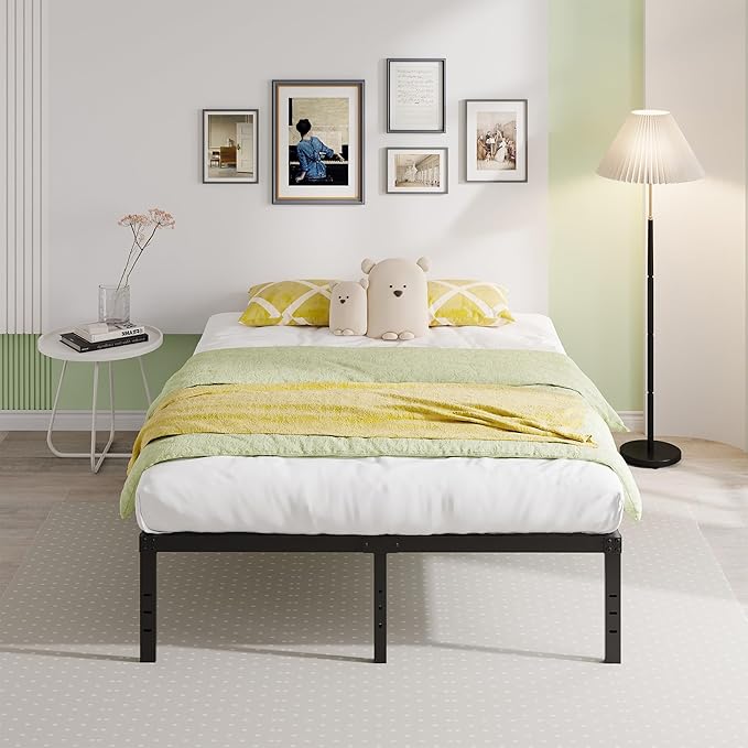 EMODA 18 Inch California King Bed Frames Heavy Duty Tall Metal Cal King Platform with Large Storage Space, No Box Spring Needed, Noise Free, Black