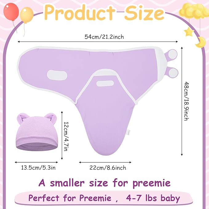Ramede 6 Pack Preemie Swaddle Blanket with Hats Sleep Swaddle for Baby Boy Girl Preemie Newborn Sacks Soft Cotton Wearable (Tree,Purple)