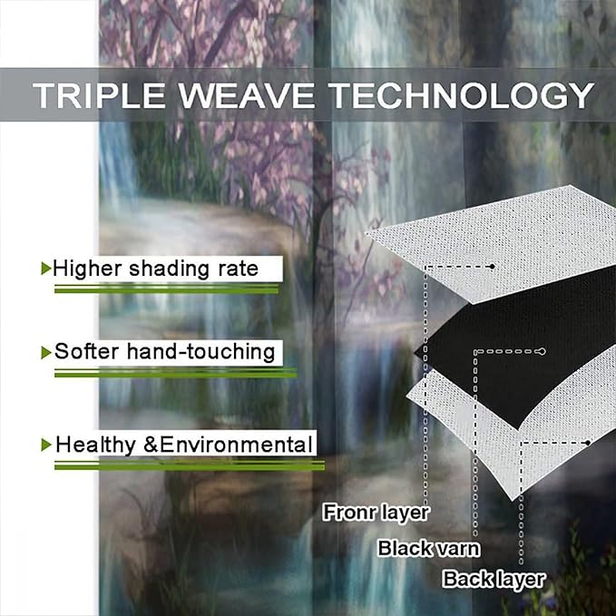 Natural Waterfall Blackout Window Curtains, Waterfalls Flowers Trees Landscape Window Drapes, for Living Room Bedroom 42" W X 63" L
