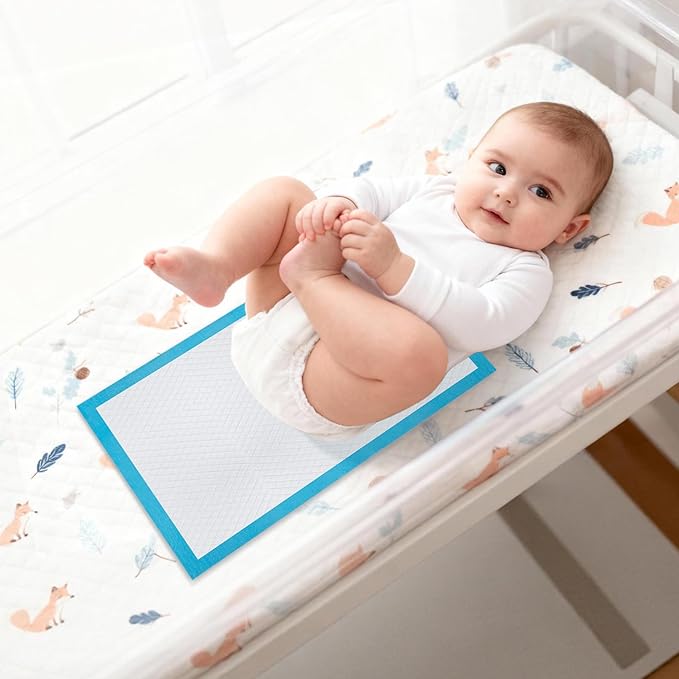 100 Pack Disposable Changing Pad, Super Absorbent Disposable Underpads, Waterproof Leak Proof Diaper Changing Pads, Breathable Incontinence Pad for Adult Child Baby Pets, 13X18 Inch, Blue