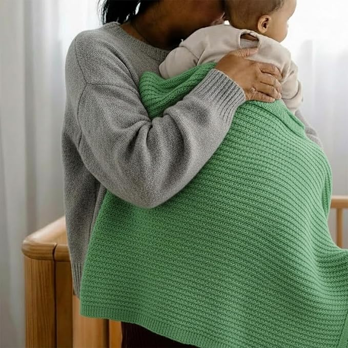 Baby Knit Blanket, 100% Cotton Waffle Patterns, Soft, Cozy, Lightweight Swaddle for Newborn & Infant Swaddling Beige Neutral, Perfect Baby Shower Ideas Green 28x36