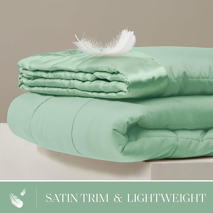 Madison Park Windom Down Alternative Blanket, Premium 3M Scotchgard Moisture Wicking Treatment, Lightweight and Soft Bed Cover For All Season, Satin Trim, Seafoam Twin