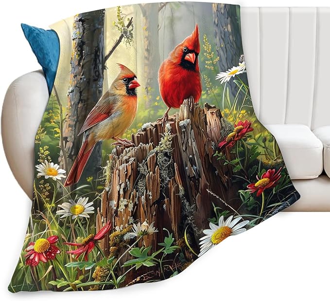 Tijuboni Cardinal Bird Throw Blanket Cardinal Gifts for Girls Boys Women Men Kids Adults Soft Flannel Fleece Blanket for Couch Sofa Bed Home Decor 60"x80"