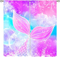 Suitable for Girls Mermaid Curtains, Rainbow Pink Purple Mermaid Tail Fish Scales Fantasy Ocean Print Curtains for Living Room Children Baby Room Nursery, 42x45 Inches