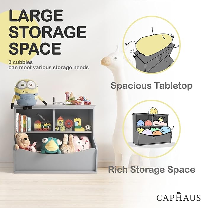 CAPHAUS Kids' Multifunctional Book and Toy Storage Cubby - Open Shelf Organizer for Nursery, Playroom, Closet - Home Organization Toy Bookcase