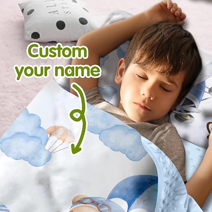 Personalized Toddler Nap Mats for Preschool, Custom Name Kids Sleeping Bag for Daycare, Roll Up Sleeping Mat with Removable Pillow and Soft Dot Minky Blanke for Boys Camping Travel