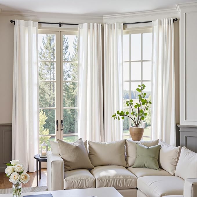 jinchan Linen Curtains 50W x 84L Inch Off White for Living Room Farmhouse Curtains Clip Rings Back Tab Rod Pocket Drapes 4-Panel Set