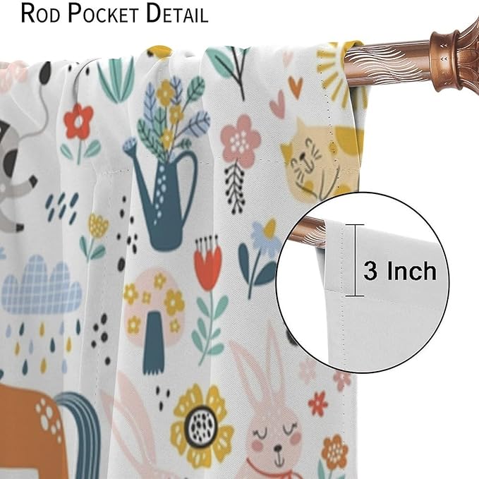 Farm Animal Curtains for Kids, Cartoon Cute Wild Animal Window Treatments Woodland Farmhouse Cow Horse Pig Window Drapes for Girls Boys Nursery Toddler Bedroom 42x54in