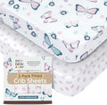 Baby Crib Sheets Girls Toddler Bed Sheets Cotton Fitted Crib Sheet Floral Sets 28"x52", 8" Deep Pocket, Baby Mattress Sheet 2Pack 100% Cotton Beddings, Designed in France, Pink, Butterfly Pattern