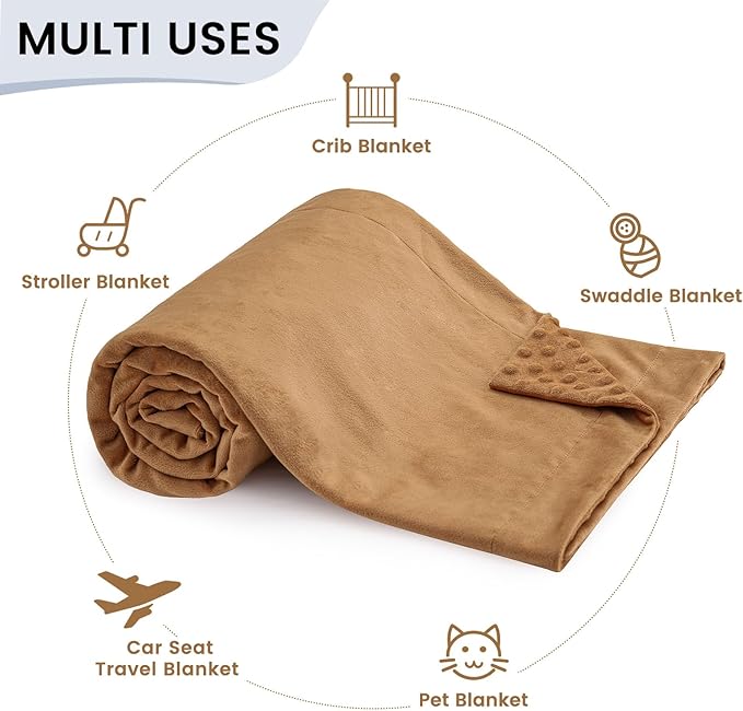 david's kids Micro Fleece Minky Baby Blanket for Boys Girls Neutral with Double Layer and Soothing Raised Dots, Breathable and Soft Lightweight Receiving Blanket for Newborns 30x40 Inches, Biscuit