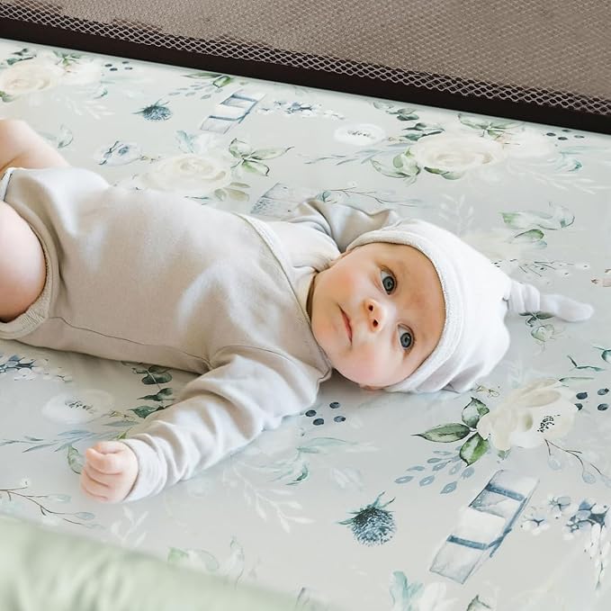 Pack n Play Sheets Fitted 2 Pack, Stretchy Ultra Soft Jersey Knit Pack and Play Sheets, Universal Fitted Portable/Mini Crib Mattresses Snug and Safe, Stylish Print