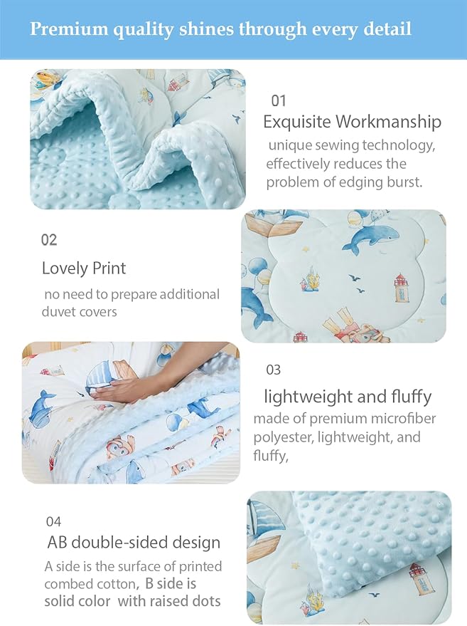 Cuite Pumpkin Baby Toddler Comforter for Crib Bed,Warm Down Alternative Infant Comforter for Mini Crib,Pack n Play,40x 40 Small Quilt for Boys and Girls,Thick Baby Quilted Blanket for Daycare (Blue