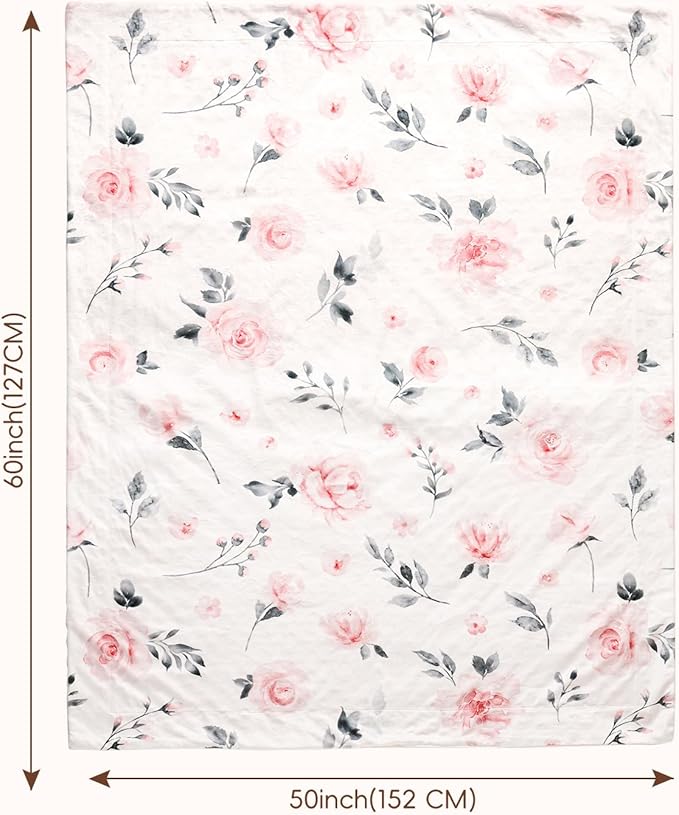 david's kids Micro Fleece Minky Baby Blanket for Girls with Double Layer and Soothing Raised Dots, Breathable and Soft Lightweight Receiving Blanket for Newborns, 50x60 Inches, Floral Flowers