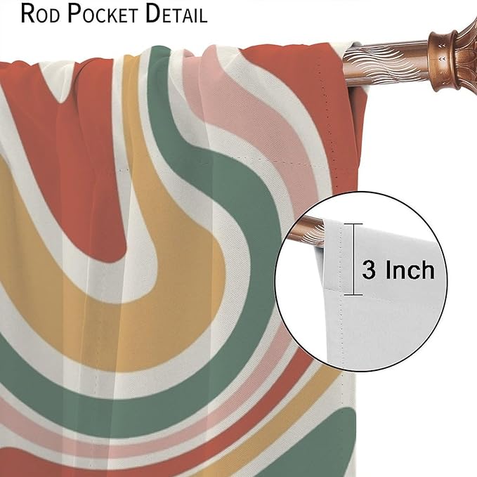 70S Abstract Wavy Swirl Curtain for Bedroom Windows,Retro Boho Minimal Teen Girls Kids Living Room Restroom Window Treatments Drapes 42"" W X 63"" L, Style-4