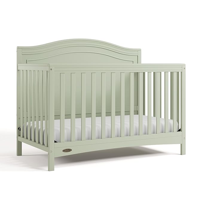 Graco Paris 4-in-1 Convertible Crib - GREENGUARD Gold Certified, Converts to Toddler Bed, Daybed and Full Bed, Fits Standard Crib Mattress, Adjustable Mattress Base, Sage