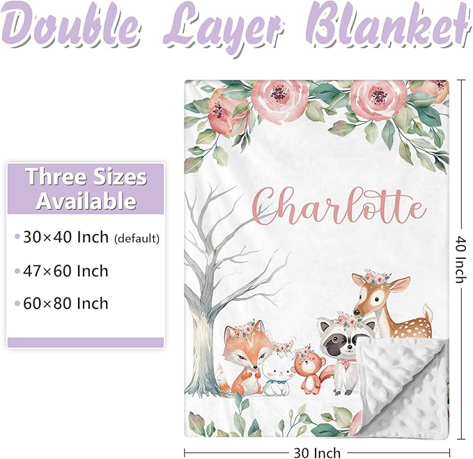 Personalized Baby Crib Bedding Set, 5 Pcs Custom Name Nursery Bedding Set for Girls Boys, Pink Forest Animals Baby Crib Set for Toddlers Infants, Double Layer Bedding Crib Sets Customized Gifts
