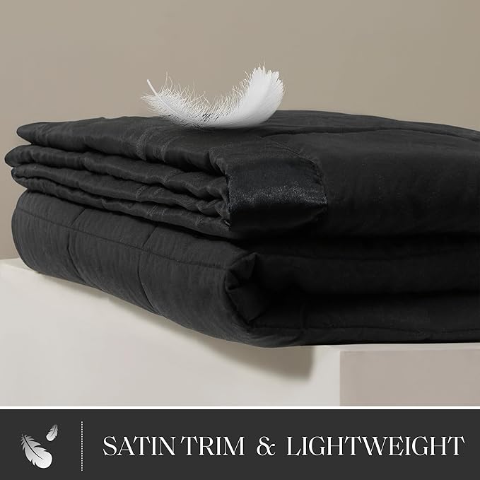 Madison Park King Size Blanket Ultra-Soft Microfiber King Size, Box Quilting with Satin Binding, All Season & Lightweight King Summer Blanket for Bed, Couch & Sofa, King, Balck