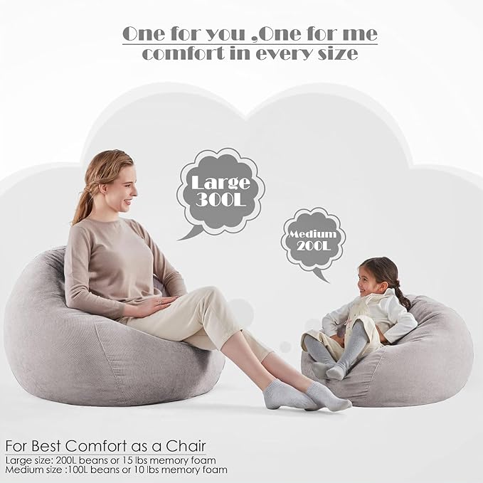 Nobildonna Bean Bag Chair Cover (No Filler) for Kids and Adults,Beanbag Stuffed Animal Storage Without Filling Plush Toys Holder and Organizer Soft Premium Corduroy 200L