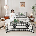 Christmas Truck Kids Comforter Set King Size,Snowflake Pines Trees Rustic Bedding,Girls Boys Adults Bedroom/Xmas Cabin Decor,Geometric Grids Lattice Down Comforter,Retro Duvet Insert,2 Pillowcases
