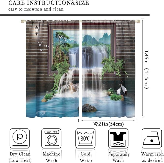 Waterfall Blackout Window Curtains, Tropical Rainforest Jungle Plants Forest Wild Nature Landscape Window Drapes, for Living Room Bedroom 42x45in 2 Panels
