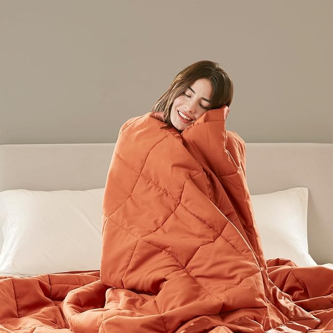 Madison Park King Blanket Quilted Microfiber, Satin Binding, 3M Scotchgard Moisture Wicking Treatment, Soft and Lightweight Summer Blanket for Couch, Windom, King, Orange