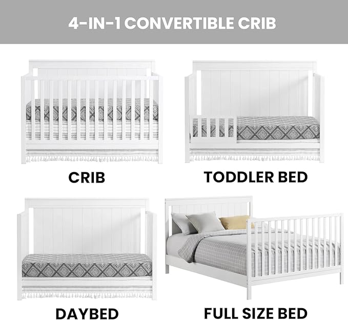 Oxford Baby Lazio 4-in-1 Convertible Baby Crib, Snow White, GreenGuard Gold Certified