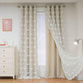 MYSKY HOME Kids Curtains for Girls Bedroom Double Layer Curtain for Daughter Room 84 Inches Long Pom Pom Sheer Drapes Beige Curtains for Living Room Grommet Room Darkening Panels W52 X L84