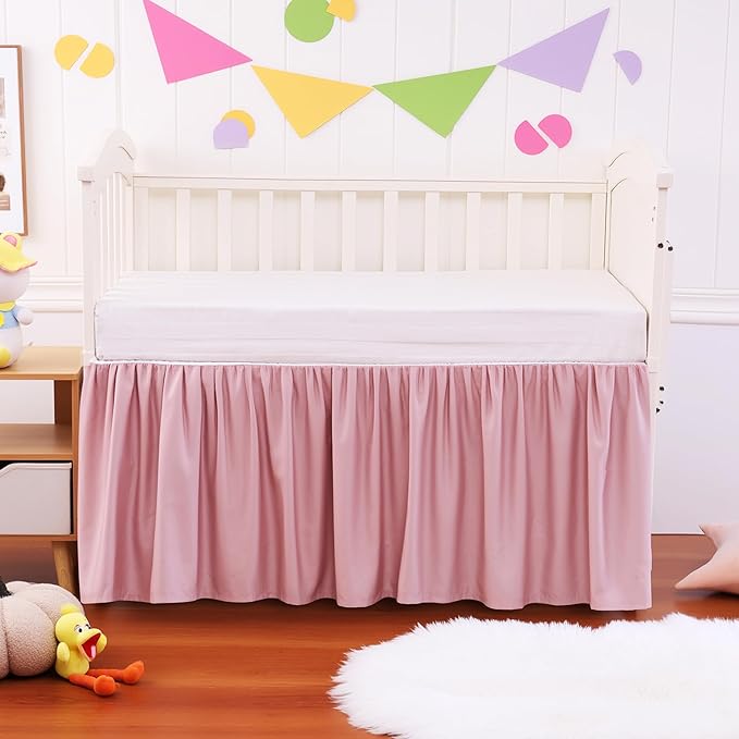 Crib Bed Skirt Dust Ruffle 100% Cotton - Natural, Soft, Breathable for Baby's Delicate Skin, Nursery Toddler Crib Bed Skirt for Baby Boys Girls, Fits Standard Cribs 28" x 52" with 14" Drop