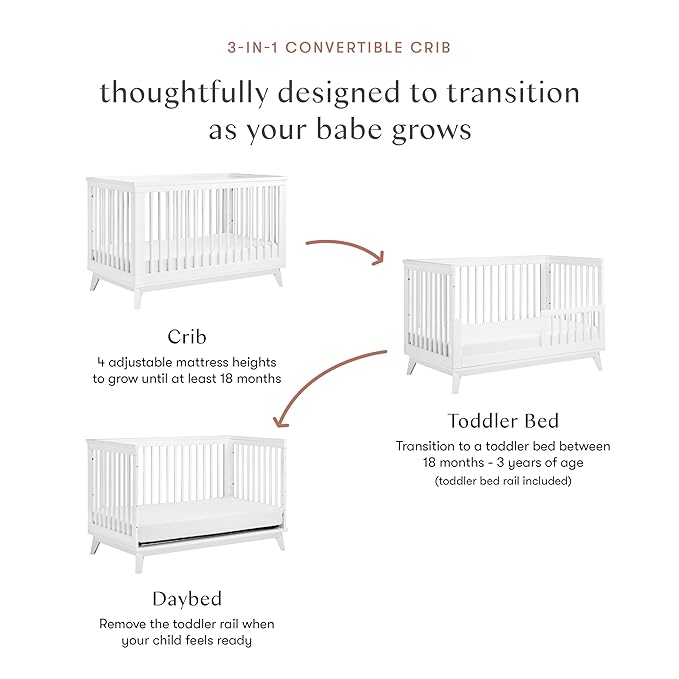 Babyletto Scoot 3-in-1 Convertible Crib with Toddler Bed Conversion Kit in White, Greenguard Gold Certified