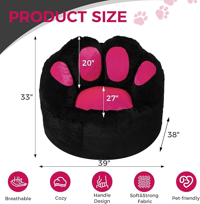 Bean Bag Chair for Adults Teens, Faux Fur Pet's Paw Shape Beanbag Chairs Memory Foam Filled Accent Floor Sofa for Kids Reading, Gaming, Relaxing in Living Room, Bedroom, Dorm, Playroom