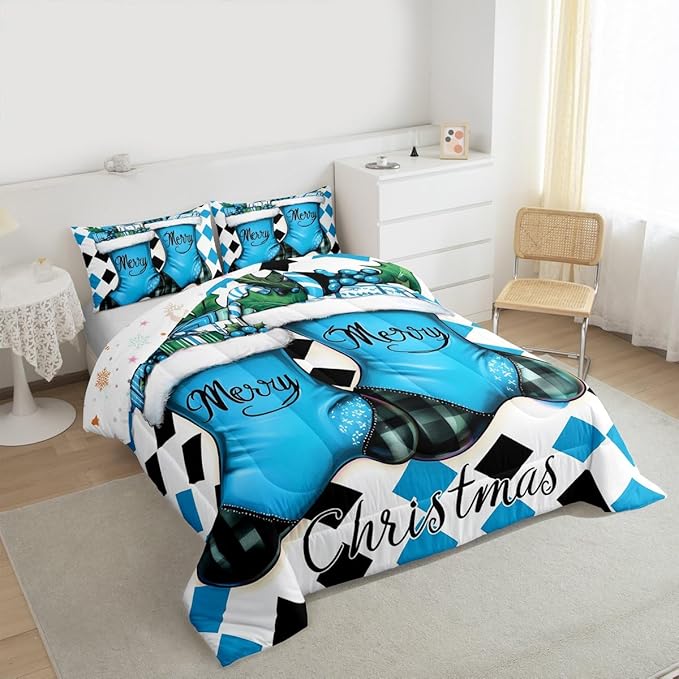 Feelyou Merry Christmas Kids Comforter Set King Size Cartoon Shoes Bedding Set Duvet Quilt for Kids Boys Girls Bedroom Winter Decor Microfiber Ultra Soft Breathable